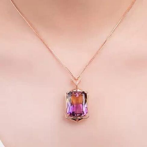Natural Multi Color Tourmaline Gemstone Fashion Necklace Pendant For Women, Sterling Silver,18K Plated, Rectangular Shaped, 18’’ Chain, Beautiful Gift For Her in Saudi Arabia