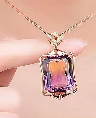 Natural Multi Color Tourmaline Gemstone Fashion Necklace Pendant For Women, Sterling Silver,18K Plated, Rectangular Shaped, 18’’ Chain, Beautiful Gift For Her in Saudi Arabia