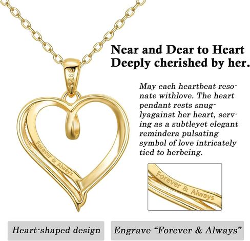 LAVALE Moissanite Diamond Necklaces for Women, Engraved 'Forever & Always' Gifts for Women Mom Her Girlfriend, Elegant 14K Gold Heart Necklace Anniversary Birthday Gifts for Women in Saudi Arabia