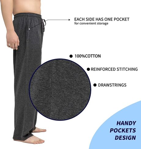 Bintangor Men's Sleep Pajama Pants 100% Cotton Knit Elastic Waistband Lounge Wear Long in Saudi Arabia