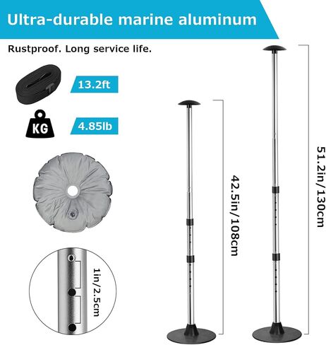 KOMCLUB 2 Pack Pontoon Boat Cover Support System Adjustable Boat Cover Support Poles for Extension Telescopic Support Pole Height of 22.4"-51.2" Poles for Boat Cover with Webbing Strap Weight Bag in Saudi Arabia
