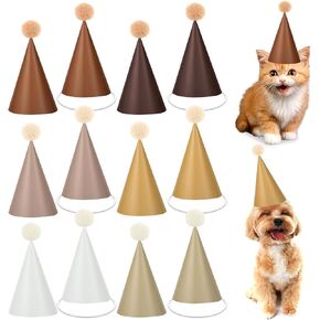 48Pcs Mini Brown Birthday Party Hats for Stuffed Animals 5Inch Adjustable Cone Caps with DIY Pom Poms Brown Mini Party Hats Pets Dolls Kids Small Boho Birthday Decorations Kit for Holidays in Saudi Arabia