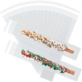 SCIETRIBE 300 Pack 2x8 Inch Pretzel Rod Bags with Ties, Clear Self-Sealing Cellophane Bags for Candy Treats, Popsicles and Party Favor Packaging in Saudi Arabia