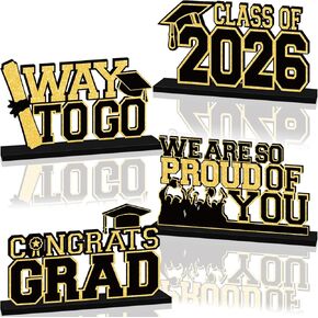 4 قطع زينة التخرج 2026 قطع مركزية خشبية باللونين الأحمر والأسود للطاولات فئة 2026 ديكورات الطاولة تهانينا GRAD للمدرسة والمنزل وحفلات التخرج ومستلزمات ديكور صينية متدرجة in Kuwait