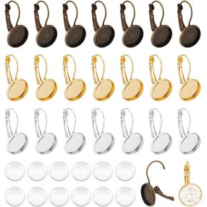 UNICRAFTALE 42 قطعة 3 ألوان قبة معدنية فارغة حلق كابوشون إعدادات صينية 12 مم حلق خلفي رافعة مع إعداد كابوشون زجاجي لصنع المجوهرات DIY إكسسوارات الأقراط in Kuwait