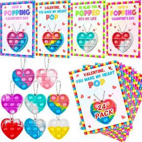 24 حزمة من هدايا عيد الحب للأطفال في الفصل الدراسي مع سلسلة مفاتيح على شكل قلب بوب فيدجيت، بطاقات عيد الحب للأطفال، بطاقات تبادل عيد الحب لحفلات الفصل، مجموعة هدايا للأطفال الصغار والبنات والأولاد in Kuwait