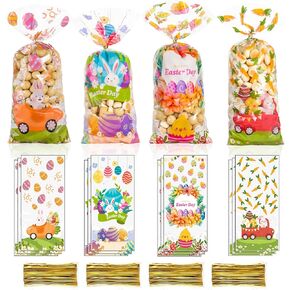 AIUPUOC 50 قطعة من أكياس علاج السيلوفان الجزرة اللطيفة، أكياس مثلثة على شكل جزرة عيد الفصح للحلوى مع أربطة ملتوية متساوية، هدية برتقالية مخروطية، حقيبة بلاستيكية، لوازم حفلات عيد الفصح لفشار البسكويت in Kuwait