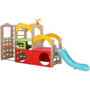 ملعب داخلي UNICOO® 10 في 1، مجموعة لعب Jungle Gym مع منزلق، جدار تسلق، سلم، أرجوحة، كرة سلة، حلقات تعليق | ألعاب خارجية للأطفال الصغار 1-3 | ألعاب التسلق للأطفال الصغار في الأماكن المغلقة (ألوان متعددة) in Kuwait