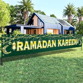 كاتش أون، لافتة رمضان كريم لزينة رمضان - كبيرة جدًا 120x20 بوصة | لافتة رمضان مبارك لزينة رمضان الخارجية | لافتة ساحة رمضان باللونين الأخضر والذهبي، زينة العيد للمنزل in Saudi Arabia