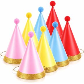 8 Pcs Colorful Party Hats, Birthday Party Hat for Adults Kids, Glitter Reusable Paper Hats with Pom Pom, Perfect for Celebrations, Birthdays, and Special Events in Kuwait