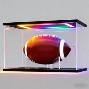 Acrylic Football Display Case with RGB LED Lights, Dustproof Sports Ball Showcase Organizer Box, Display Case for Rugby,Soccer,Collectibles (Black 12.6x7.5x7.5 inch, 32x19x19 cm) in Saudi Arabia