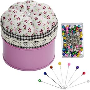 Pumpkin Shaped Pin Cushion with Metal Storage Case, Sewing Pincushion Storage Set with 100 Pearlescent Ball-tip Sewing Needles, Cute Round Needle Holder for Tailoring, Quilting, Jewelry DIY in Saudi Arabia