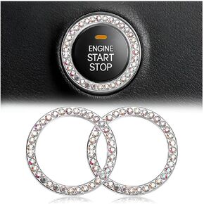 Car Bling Crystal Rhinestone Engine Start Ring Stickers, 1 Single Drainage Drill and 1 Double Drainage Drill Car Start Button Cover, Key Ignition Knob Bling Ring Decals, Bling Car Accessories(Black) in Saudi Arabia