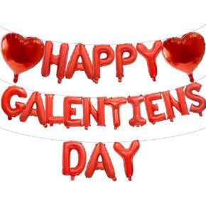 لافتة بالونات حمراء "HAPPY GALENTINES DAY" مقاس 40.64 سم - بالونات حروف مايلر مع ورقتين على شكل قلب لديكورات عيد جالنتين، وديكور الصداقة، ومستلزمات حفلات عيد الحب in Saudi Arabia