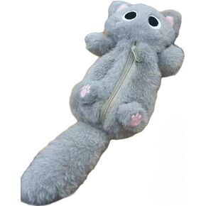 Kawaii Pencil Case Large Capacity Plush - Little Cat Design,Comes with accessories,Ideal for Office & Travel (Grey) in Saudi Arabia