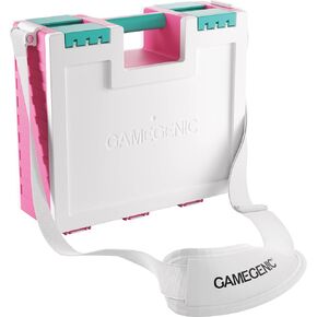 Gamegenic Game Castle - حقيبة تخزين الكل في واحد مزدوجة الجوانب للبطاقات وملحقات الألعاب، 19 صينية قابلة للإزالة في 5 أحجام، مثالية للبطاقات والرموز والنرد والأدوات، لون وردي/أبيض/أزرق مخضر، مصنوعة in Kuwait