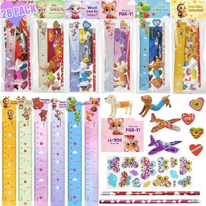 Valentines Day Gifts for Kids, 28 Pack Valentine Classroom Party Favors with Cards School Class Bulk Prize for Boys Girls Toddlers Friends Exchange Gift with Pencils Stickers Erasers in Saudi Arabia