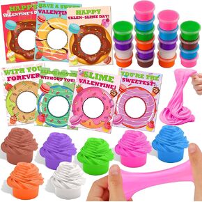 28 Pack Valentines Day Gifts for Kids Classroom, Galaxy Slime Kit Valentines Cards for Kids School Class Valentines Day Slime Fidget Toys Valentines Exchange Cards Valentines Party Favors Boys Girls in Kuwait