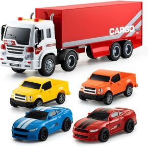 1:16 Container Truck Toy Set with Light & Sound – Inertial Cargo Transport Truck with 4 Mini Cars and Opening Ramp – Educational Vehicle Playset for Kids Ages 3+, Eco-Friendly ABS in Saudi Arabia
