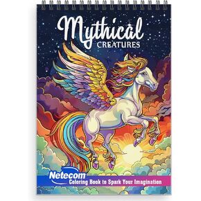 Netecom Mythical Creatures كتاب تلوين للبالغين، غلاف ناعم، 30 صفحة تلوين ساحرة من المخلوقات الغامضة بما في ذلك العنقاء وحوريات البحر والغريفين لتخفيف التوتر والاسترخاء in Kuwait