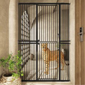 74.8" Extra Tall Pet Gate for Cats，29.5"-51.6" Extra Wide Cat Gate,Pressure Mounted Easy Walk Through Pet Gate with Door for Stairs, Doorways, Kitchen(Black) in Kuwait