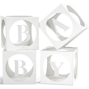 صناديق الأطفال مع حروف لاستحمام الطفل، صناديق بالونات بيضاء شفافة مع 4 أحرف للأولاد أو البنات ديكورات تكشف عن الجنس، وكتل زينة استحمام الطفل وديكور حفلات أعياد الميلاد (4 قطع) in Kuwait