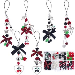SUNNYCLUE 1 صندوق DIY 6 مجموعات سحر الهاتف الخليوي كيت سحر الكرز الأسود القوطية متقلب Bowknot الزهور الحمراء الكرز الفاكهة سحر الملحقات لصنع المجوهرات مجموعات النساء مبتدئين حالة الهواتف المحمولة الديكورات in Kuwait