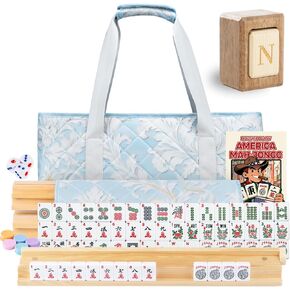 مجموعة ألعاب MUTEX American Mahjong، مجموعة 166 بلاطة فاخرة من Mahjong مع حقيبة حمل زرقاء مثلجة مقاومة للماء، مجموعة Mahjong الغربية مع 4 قطع رفوف/دافعات من الخشب النيوزيلاندي الطبيعي in Kuwait