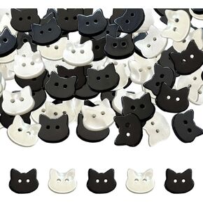 60 قطعة من الأزرار على شكل قطة 12 مم من الراتنج باللونين الأبيض والأسود، أزرار تزيين لطيفة على شكل قطة للحرف اليدوية، وخياطة الملابس بنفسك، وزخارف سجل القصاصات (أسود وأبيض) in Kuwait