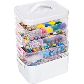 Stackable Craft Storage Organizer Box with Handle, White, 3 Removable Trays for Art Supplies and Crafting 11.1''x7.7''x9.1''(3 Layer-White) in Saudi Arabia