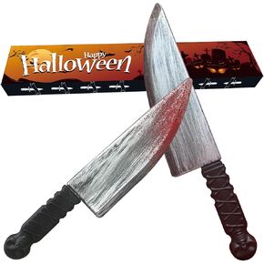 قطعتان من دعامة سكين الهالوين المزيفة، سكين مزيف، دعائم الرعب الكلاسيكية للهالوين تقتل دعامة سكين الجزار (فضي + أحمر) in Kuwait