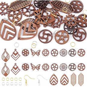 KISSITTY 22Pcs Wood Dangle Earring Kits Butterfly Heart Star Teardrop Shape Pendants Charm with Earring Hooks Jump Rings for Necklace DIY Craft Boho Jewelry Making Supplies for Women in Saudi Arabia