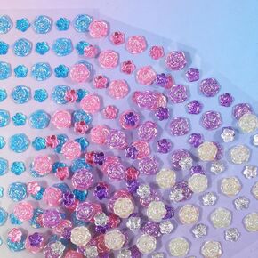 Gem Rhinestones Kids Self Adhesive Acrylic Bling Rose Flower Shapes Jewels Rhinestones Small Stickers for for Body, Face, Makeup and Craft DIY Decorations﻿(350Pcs, 7 Sheets) in Saudi Arabia