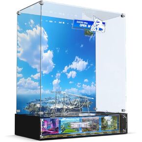 Acrylic Display Case Compatible with Lego 77073 Battle Bus - Fortnite Inspired Acrylic Showcase with Floating Stand, Magnetic Door, Printed Background & Minifigure Base - Dustproof, UV Protection in Kuwait