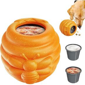 لعبة إثراء الكلاب للمضغ العدواني - لعبة ألغاز تفاعلية للكلاب من أجل الملل - موزع حلوى وعاء العسل من النايلون المتين ومغذي بطيء - لعبة لعق مجمدة مع أكواب قابلة للإزالة، برتقالي in Kuwait