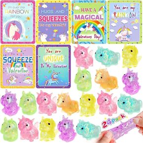 Valentines Day Cards for Kids School, 24 Pack Unicorn Squeeze Toys with Unicorn Valentines Day Cards, Valentines Party Favors, Valentines Day Gifts for Boys Girls Classroom Prize Exchange in Saudi Arabia