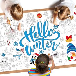 عبوة واحدة من ملصق تلوين الشتاء - مفرش مائدة التلوين العملاق Hello Winter للأطفال، غطاء مفرش طاولة ورقي على شكل ندفة الثلج لعيد الميلاد للهدايا والحفلات والفصول الدراسية وديكورات الأنشطة، 72 × 30 بوصة in Kuwait