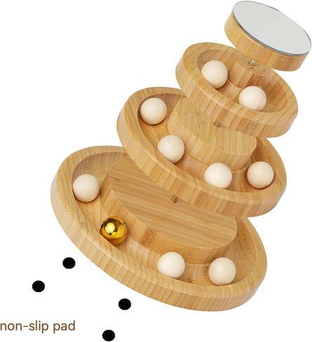Wooden Cat Ball Track Toy 3-Layer Cat Ball Tower Toy with Suction Cup Cat Teaser Wand Set,Bamboo Cat Toys for Indoor Spinning Bell Balls Kitten Exercise Mental Physical,3pcs Replacement Feathers in Saudi Arabia