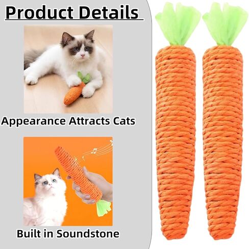 3 Pack Cat Chew Toys for Teething Orange Carrot Cat Chew Rope Toys Teething Aid for Indoor Kittens in Saudi Arabia