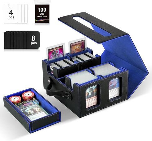 صندوق سطح السفينة Commander Deck Box لـ MTG، صندوق تخزين البطاقات يناسب أكثر من 400 بطاقة مزدوجة الأكمام، حافظة سطح السفينة 5 في 1 قابلة للإزالة مع نوافذ العرض، لـ TCG/PTCG/EDH (أسود وأخضر) in Saudi Arabia