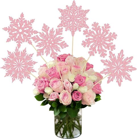 Ephlyn 12Pcs Snowflake Centerpiece Sticks Frozen Snowflake Table Flower Centerpieces Christmas Floral Decorations for Winter Wonderland Baby Shower Frozen Birthday Party Supplies Lighe Blue Silver in Saudi Arabia