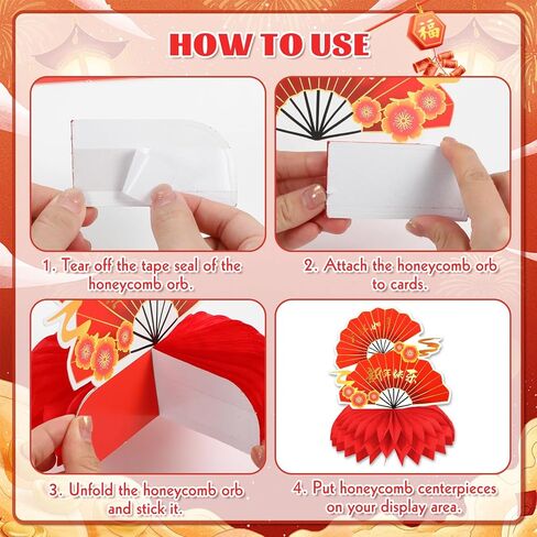 HOWAF 9 Pcs Chinese New Year Honeycomb Centerpiece, Lunar New Year Table Topper for Chinese New Year Decorations, 3D Spring Festival Lanterns Table Party Supplies New Year Table Toppers in Saudi Arabia