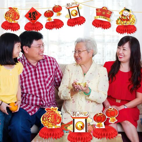 HOWAF 9 Pcs Chinese New Year Honeycomb Centerpiece, Lunar New Year Table Topper for Chinese New Year Decorations, 3D Spring Festival Lanterns Table Party Supplies New Year Table Toppers in Saudi Arabia