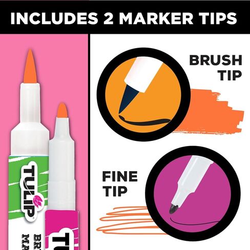 Tulip Fine Tip & Brush Tip Permanent Fabric Markers Ultimate Rainbow Pack, 24 Colors, Non-Toxic in Saudi Arabia