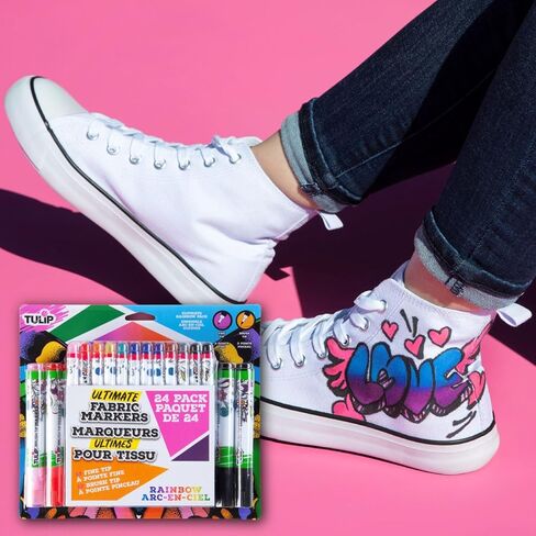 Tulip Fine Tip & Brush Tip Permanent Fabric Markers Ultimate Rainbow Pack, 24 Colors, Non-Toxic in Saudi Arabia