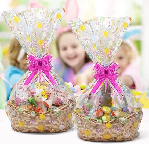 Gift Boutique Easter Plastic Jumbo Cellophane Basket Bags with Twist Ties Set of 10 Large Cello Wrap Favor 35" x 47" Spring Cookie Eggs Wrapping Gifts in Saudi Arabia