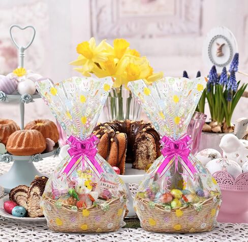 Gift Boutique Easter Plastic Jumbo Cellophane Basket Bags with Twist Ties Set of 10 Large Cello Wrap Favor 35" x 47" Spring Cookie Eggs Wrapping Gifts in Saudi Arabia