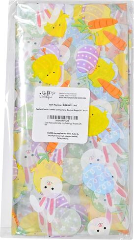 Gift Boutique Easter Plastic Jumbo Cellophane Basket Bags with Twist Ties Set of 10 Large Cello Wrap Favor 35" x 47" Spring Cookie Eggs Wrapping Gifts in Saudi Arabia