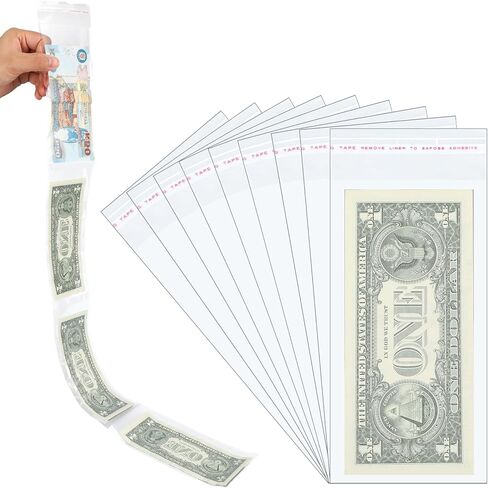 Hpmjz 200Pcs Cake Money Box Transparent Bags,3x7In Surprise Gift Bags for Money Resealable Glassine Adhesive Self-Sealing Dollar Bill Sleeves Money Gift Ideas for Gift Birthday Wedding Party Favors in Saudi Arabia