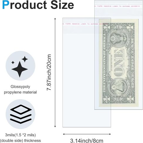 Hpmjz 200Pcs Cake Money Box Transparent Bags,3x7In Surprise Gift Bags for Money Resealable Glassine Adhesive Self-Sealing Dollar Bill Sleeves Money Gift Ideas for Gift Birthday Wedding Party Favors in Saudi Arabia